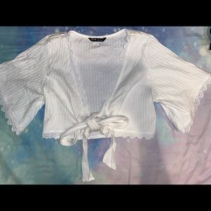 NEW Shein Lace Trim Tie Front Crop Top- Size XS